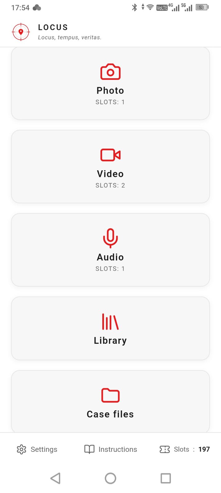 LOCUS on Android — home screen