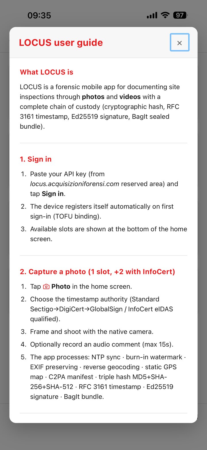 LOCUS - In-app user guide