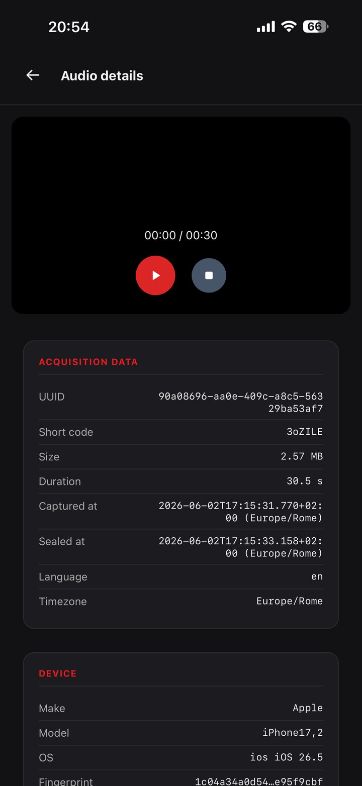LOCUS - Audio detail with player and acquisition data