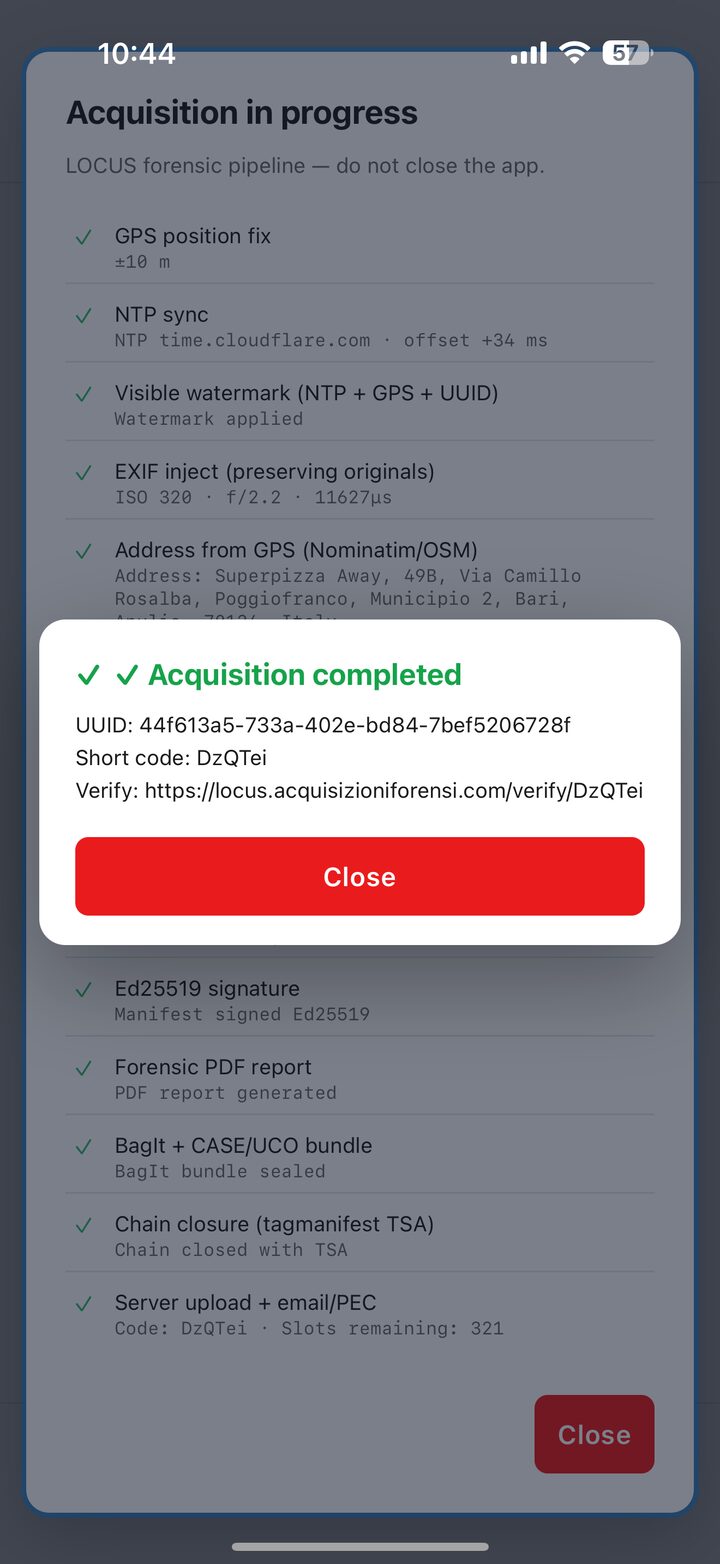 LOCUS - Forensic pipeline running and sealed bundle
